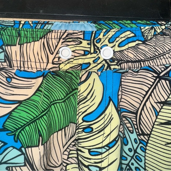 Blue and Green Board Shorts with Tropical Print - Picture 2 of 5